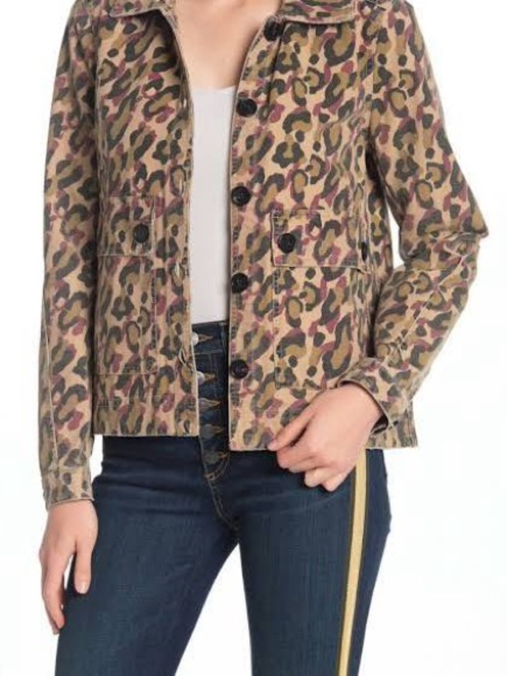 Veronica Beard Jeans Mercer Leopard Print Utility Jacket Size Medium Chore Coat